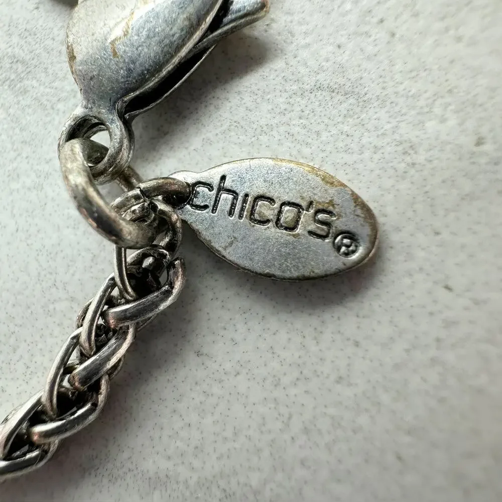 Chico's Blue Cabochon Silver Tone Disc Station Bib Necklace ✨ - Picture 10 of 11